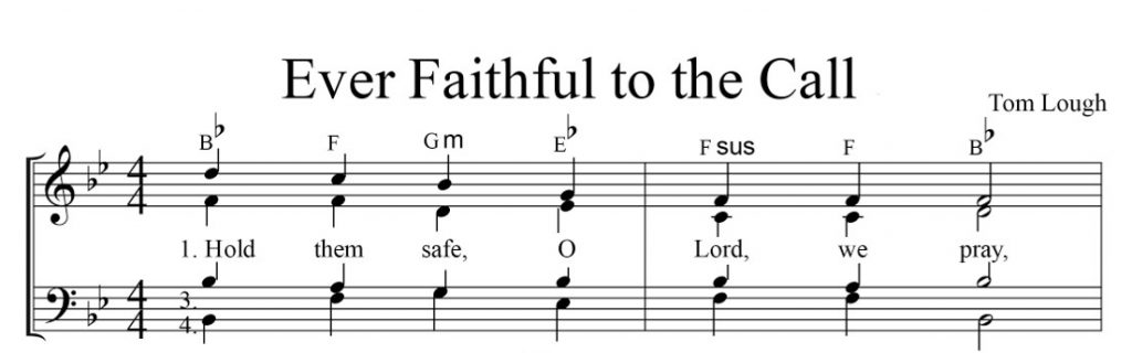 A cropped small image of the music sheet with lyrics for the U.S. Army hymm "Ever Faithful to the Call".